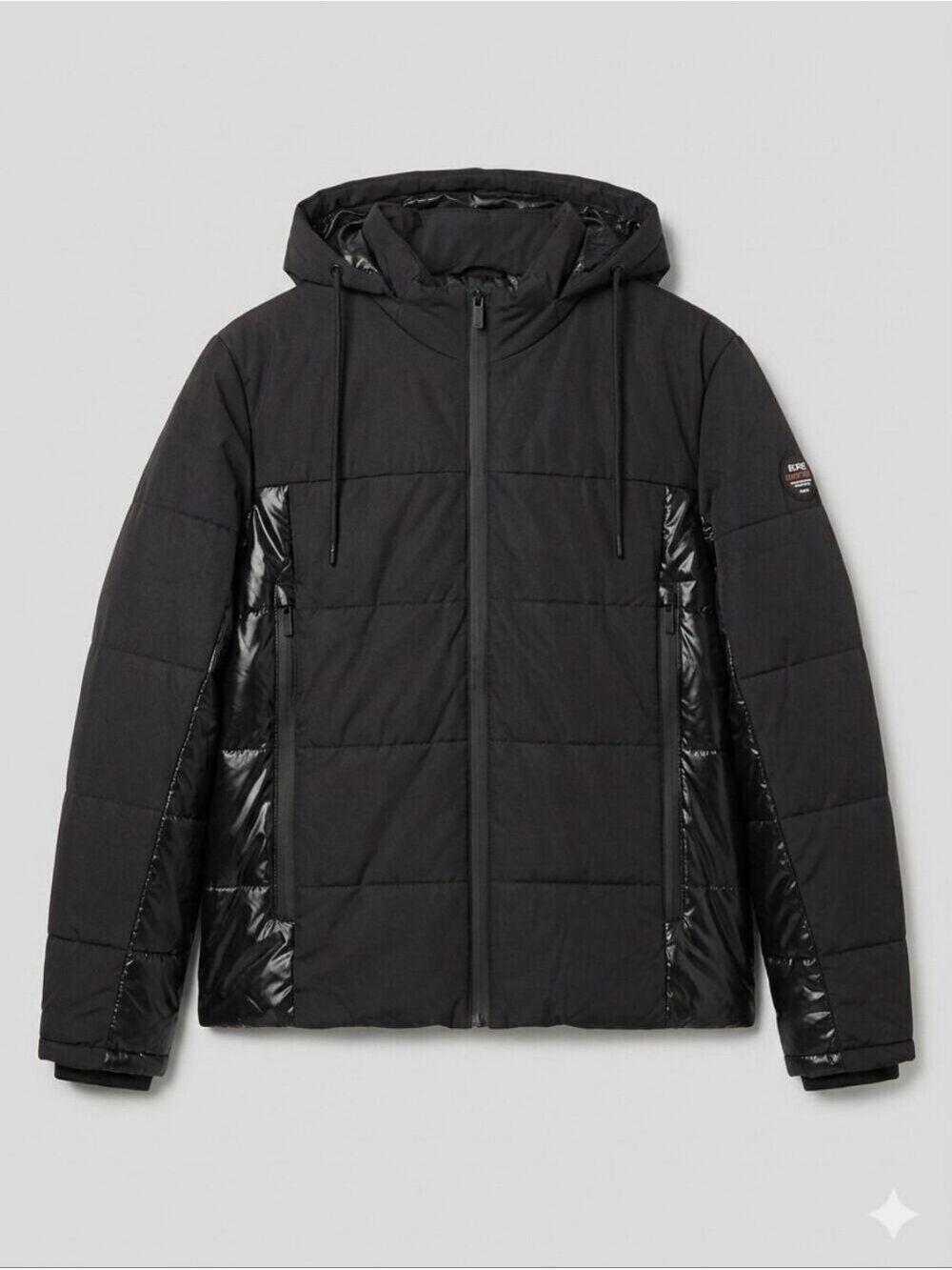 NWOT Being Human Men's Hooded Black Jacket, Size 3XL, Matte and Glossy Puffer